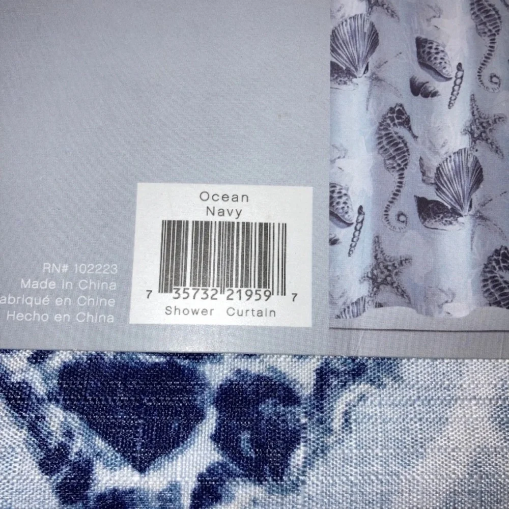 Hudson & Essex Blue Seashell Print Nautical Starfish Fabric Shower Curtain 72”